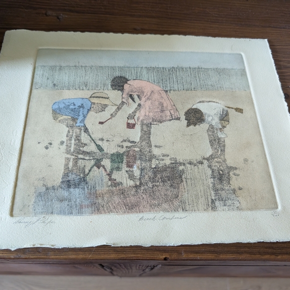 Beach Scene Art Print Signed - Picture 1 of 5